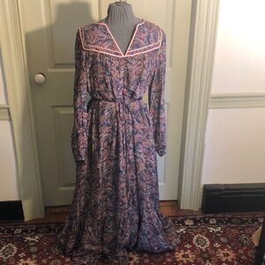 Boden Paisley Maxi Dress with Pink Trim